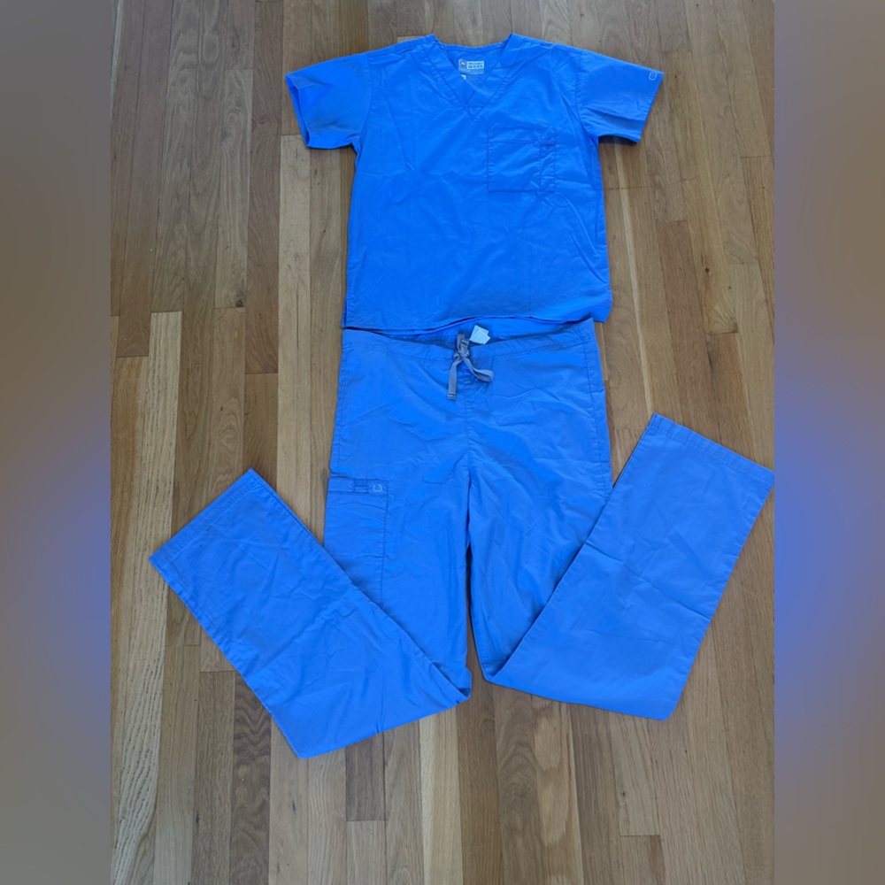 WonderWink WonderWORK Scrub Set - Ceil Blue - XXS Top / XS Tall Pants - Picture 1 of 10